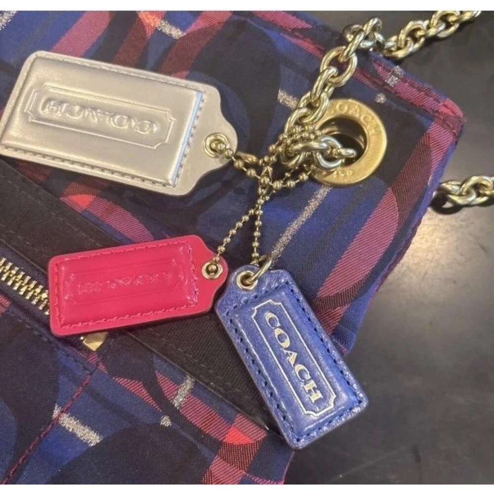 Coach Poppy Tartan Handbag with 3 Hang Tags Chain Handles Jewel Tone F15228 EUC